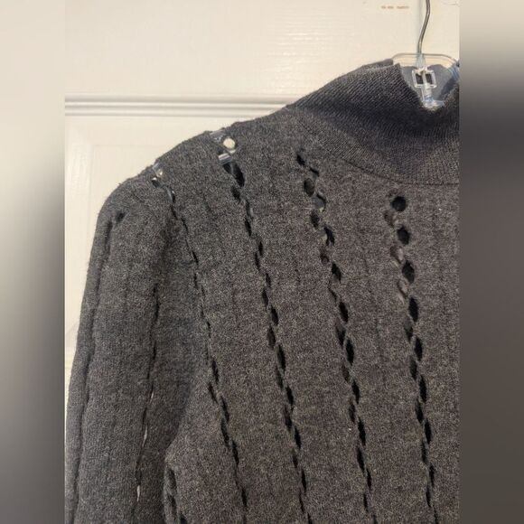 COS Cut-Out gray turtleneck Boiled Wool Tunic sweater crochet ribbed size S cozy - Picture 7 of 12
